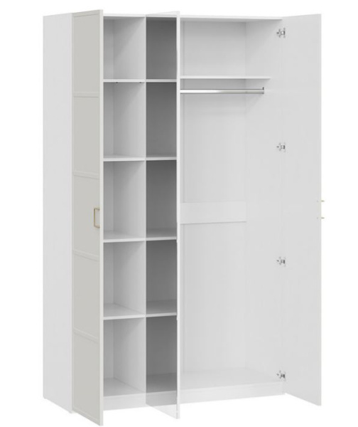 Стелла Шкаф комбинированный 3 дв Белый холст/Белый жемчуг